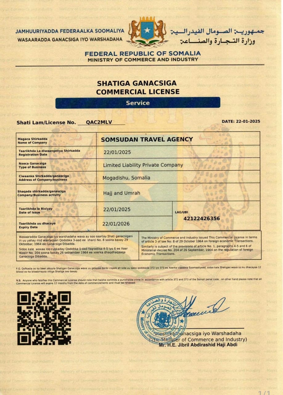 Shatiga Ganacsiga somalia / Commercial lacence